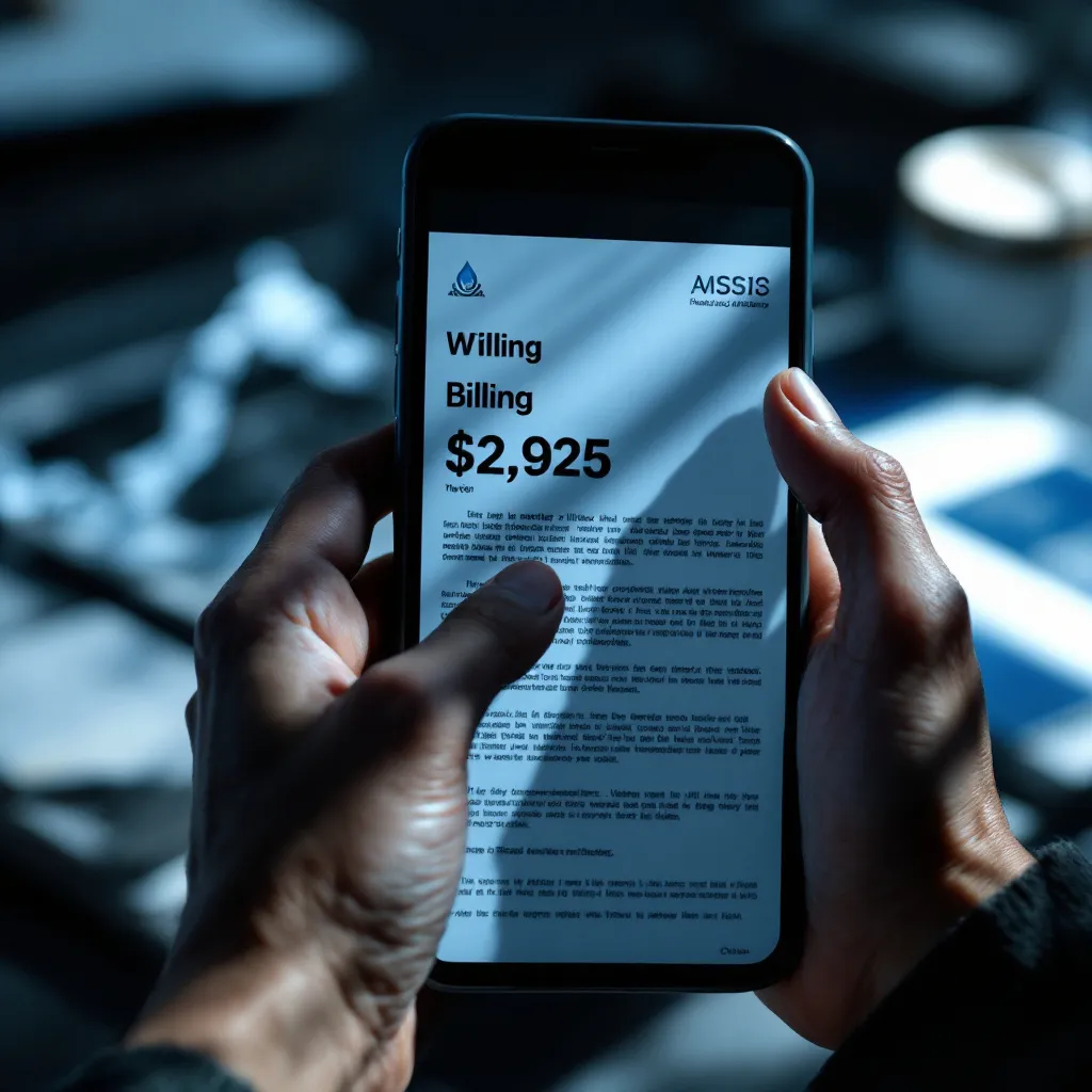 Hand holding smartphone displaying water usage document