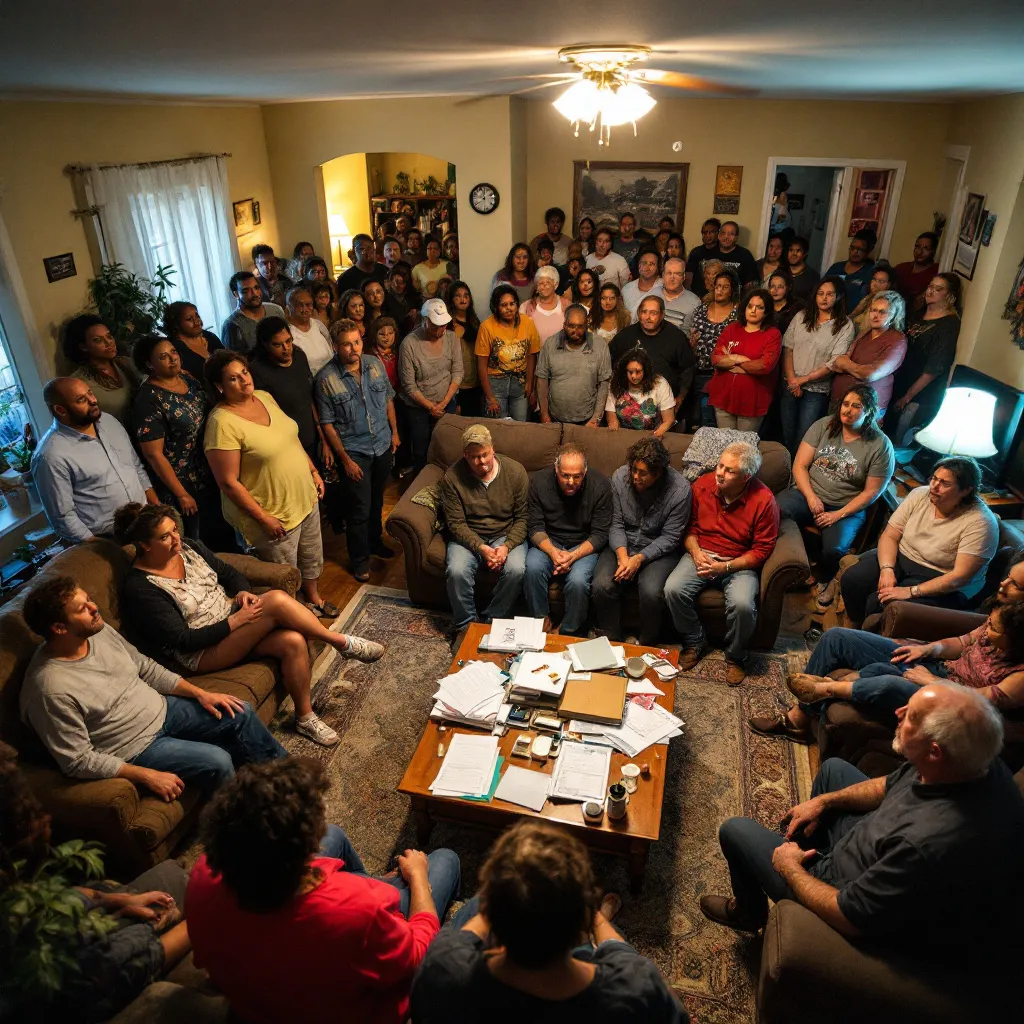 Community members gathered at a packed neighborhood meeting
