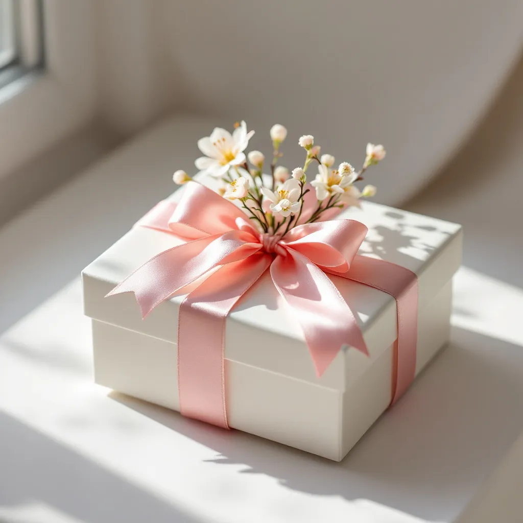 Beautifully wrapped Pink Spring Flowers gift with pink ribbon