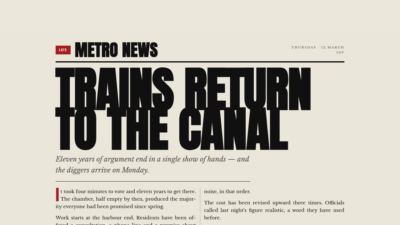 Metro News Front Page template