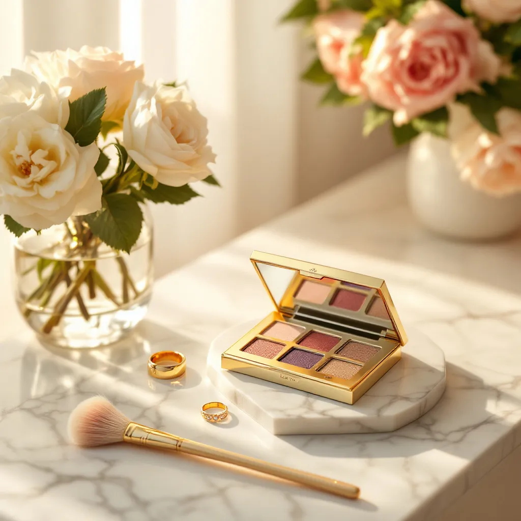 Lazy Paw Eye Palette displayed on an elegant vanity table with soft golden hour lighting