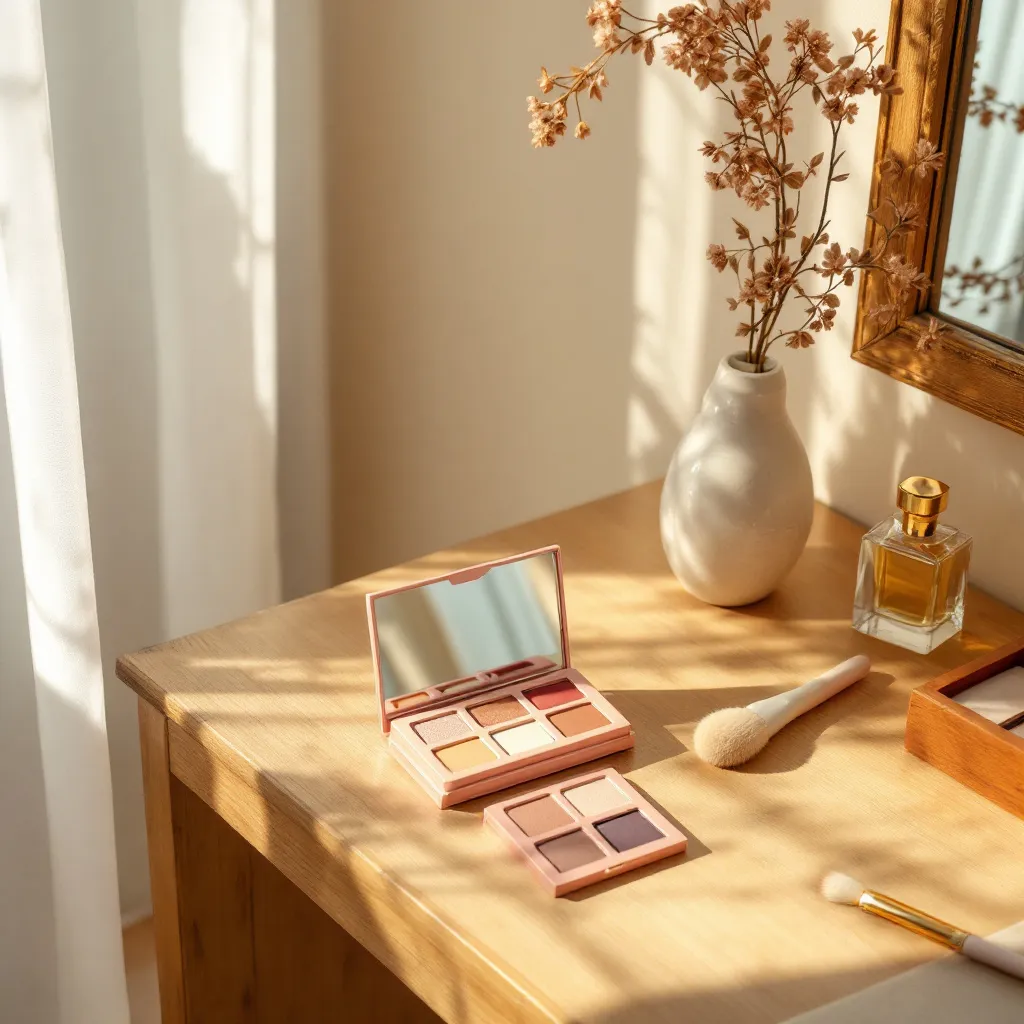 Lazy Paw eye palette resting on a cozy vanity with soft morning light